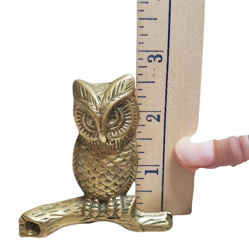 Vintage Solid Brass Owl Figurine On Branch. 2.75